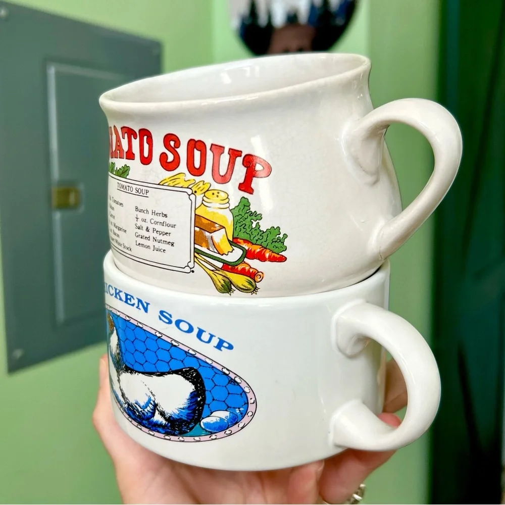 Vintage Rustic Retro Chicken & Tomato Soup Cottagecore Mug Bowl Set of 2 - Picture 3 of 8